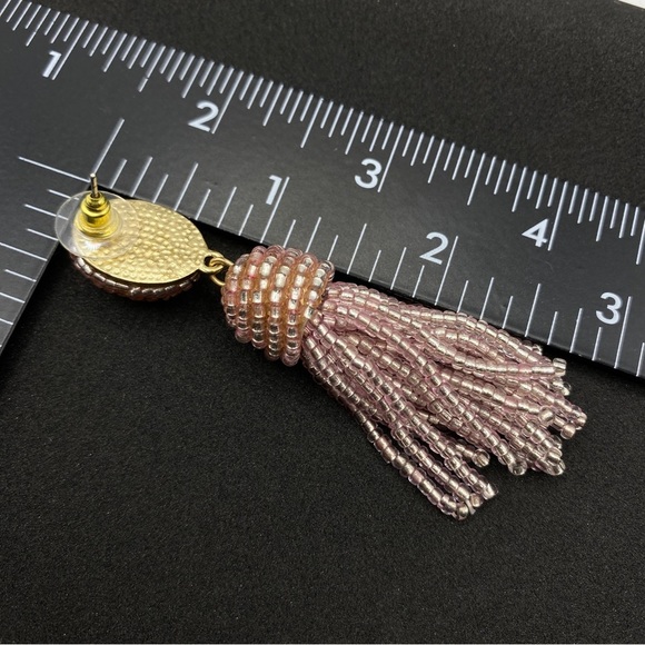 Pink Seed Bead Tassel Drop Post Dangle Pierced Earrings - Picture 4 of 7